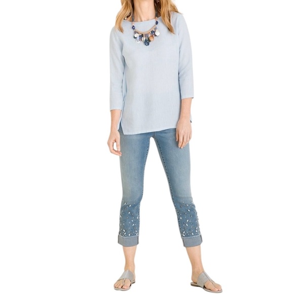 So Slimming Chicos Simulated Stone-Hem Girlfriend Crop jeans Sz 1 - Picture 1 of 12